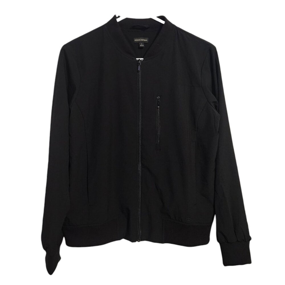 BANANA REPUBLIC Stretch Knit Bomber Jacket Black Size S Minimalistโ Athleisure